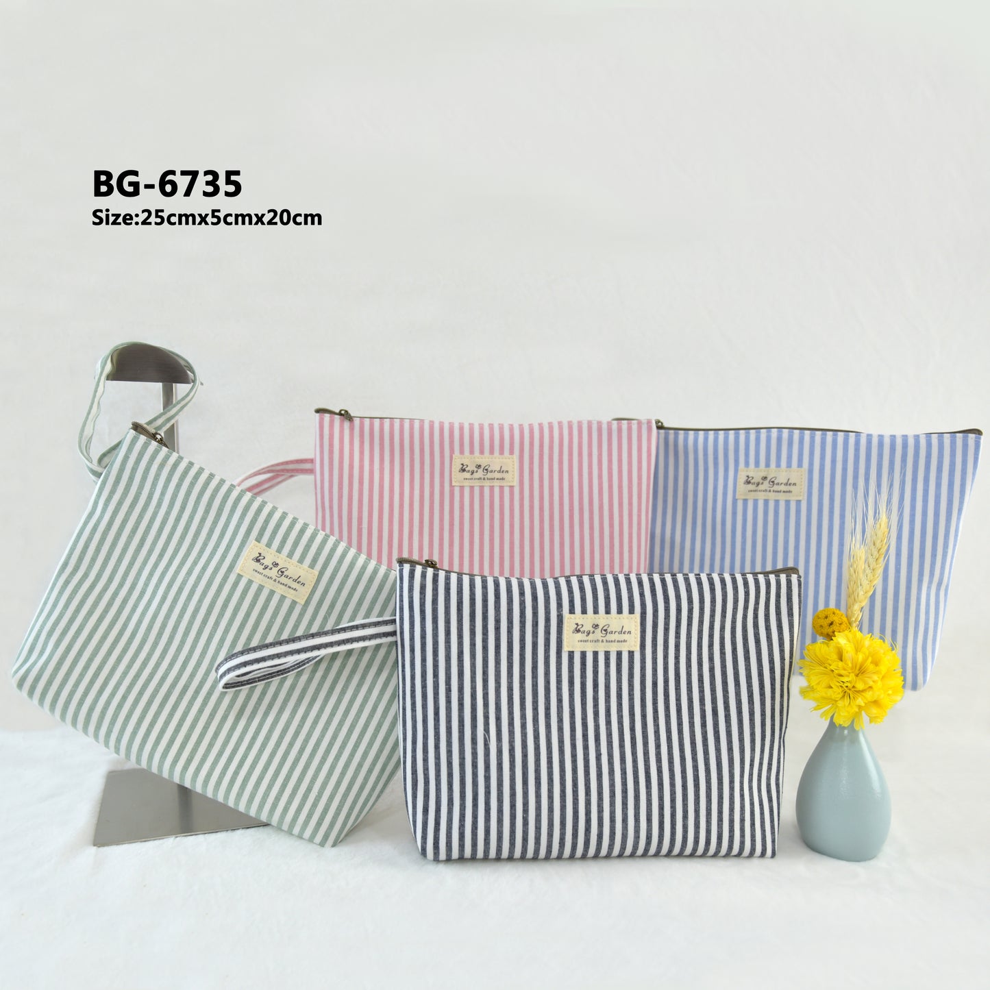 Large striped cotton toiletry bag