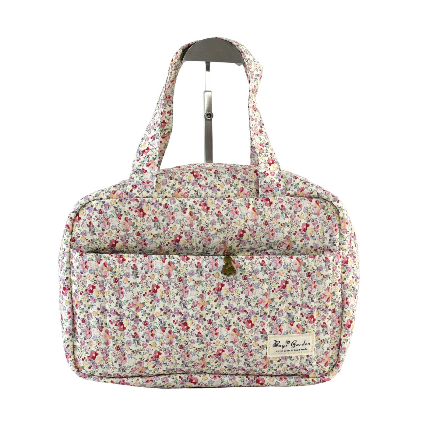 Bolso rectangular con asas de mano de algodón floral