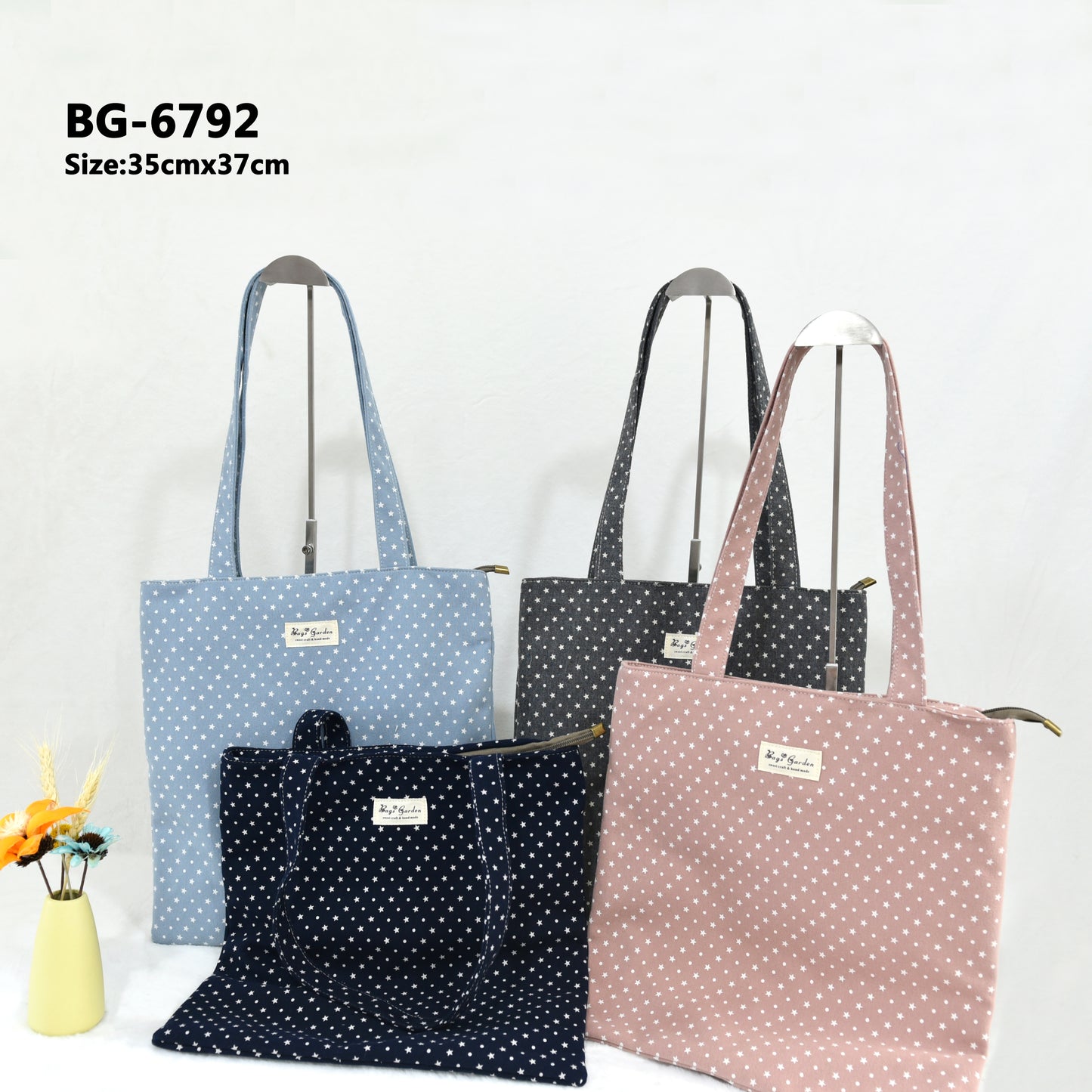 Bolso de hombro de algodón con diseño de estrellas.