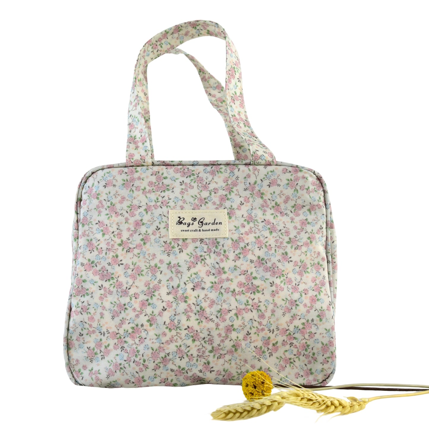 Bolso cuadrado impermeable de flores con asas de mano
