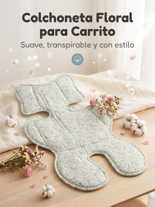 Colchoneta Floral Transpirable para Carrito de Bebé con Malla 3D