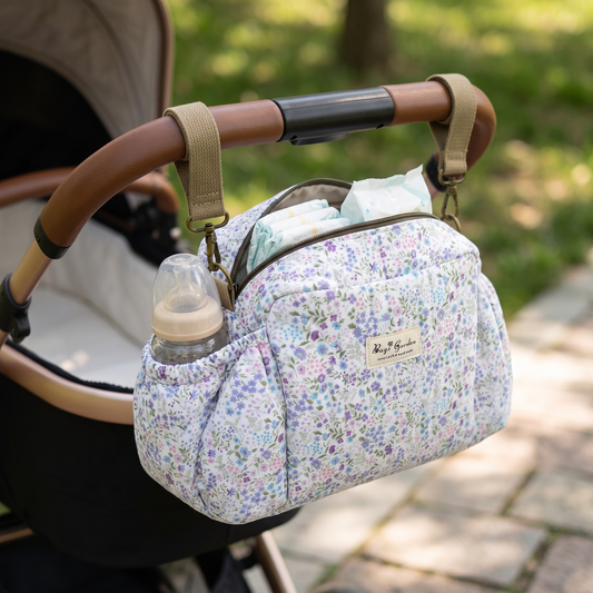 Bolso Organizador Floral para Carrito de Bebé de Algodón