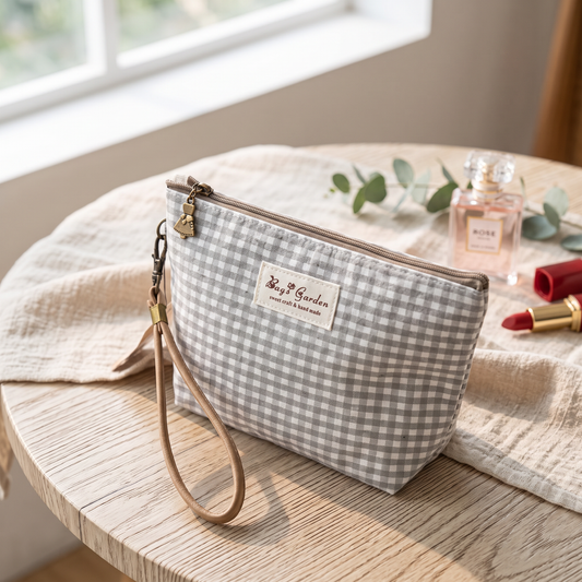 Neceser Pequeño Vichy Impermeable con Asa de Muñeca