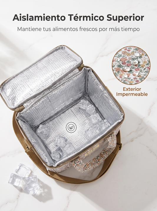 Bolso Nevera pequeño Floral Impermeable con Asa y Correa Ajustable para Comida, Trabajo, Playa y Picnic