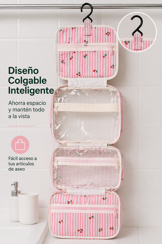 Neceser Pequeño Colgable Rayas con Cerezas