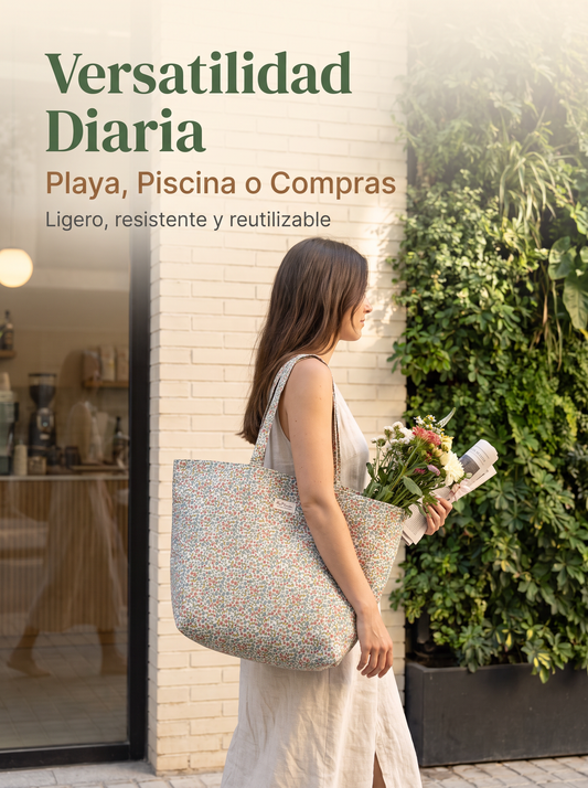 Bolso de Playa Floral Grande Impermeable con Cremallera y Asas Largas para Viajes, Piscina y Uso Diario