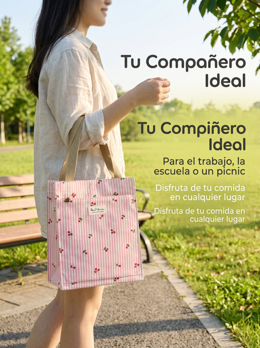 Bolso de almuerzo mediano rayas con cerezas