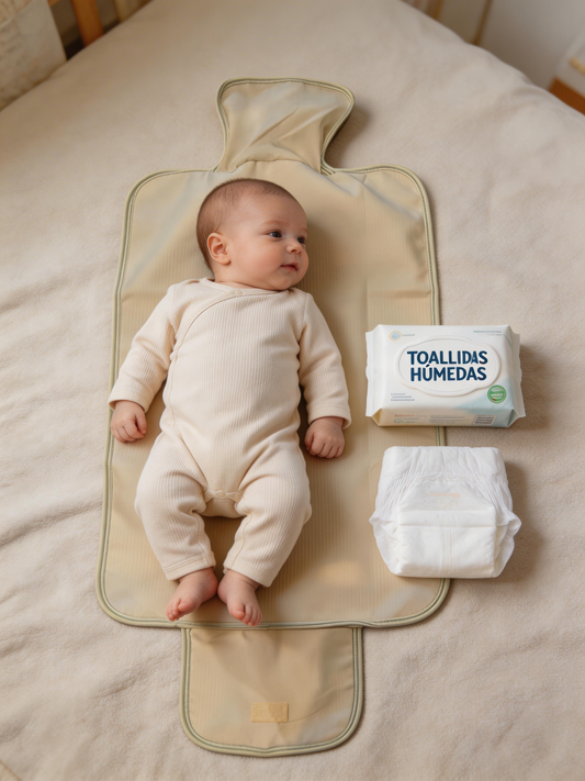 Cambiador de Bebé de Algodón Rayas Plegable | Colchoneta Portátil