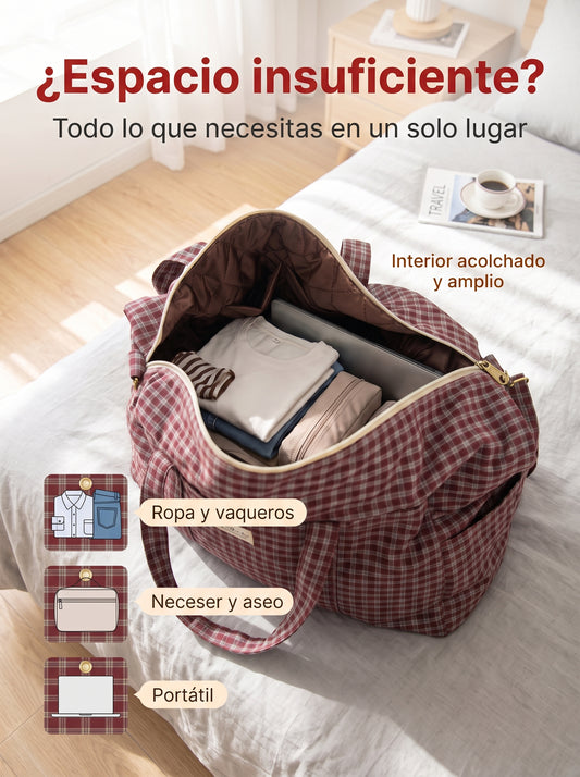 Bolso barrel de cuadros de algodón con asas y bandolera