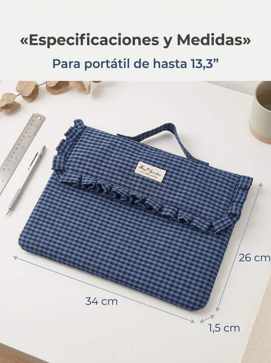 Funda Acolchada para Portátil de 13,3” de Cuadros con Volante y Asa