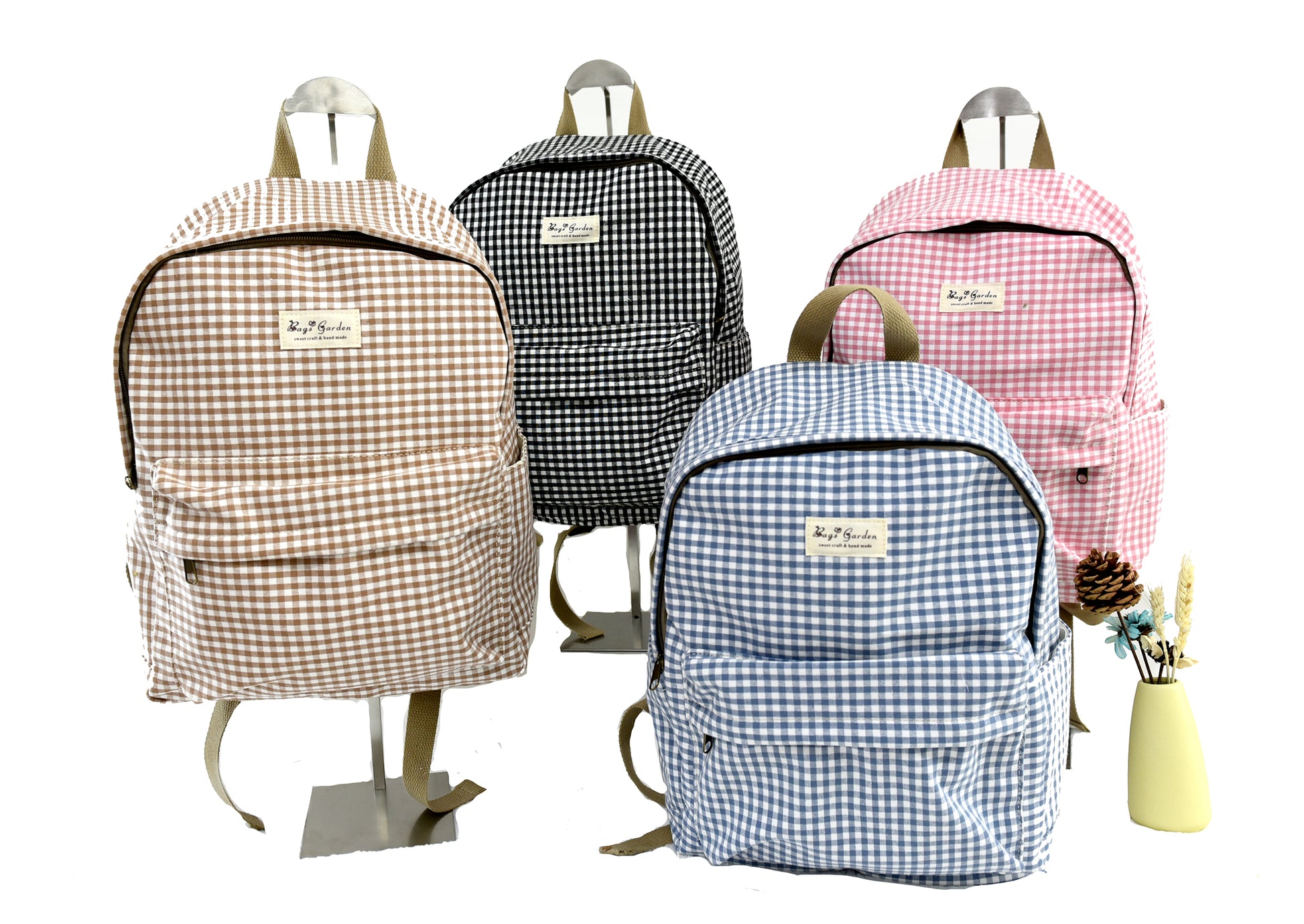 Bolsa De Merienda Reutilizable De Algodón – Estampado Vichy Verde, 24x29 Cm, Cierre Con Cuerda