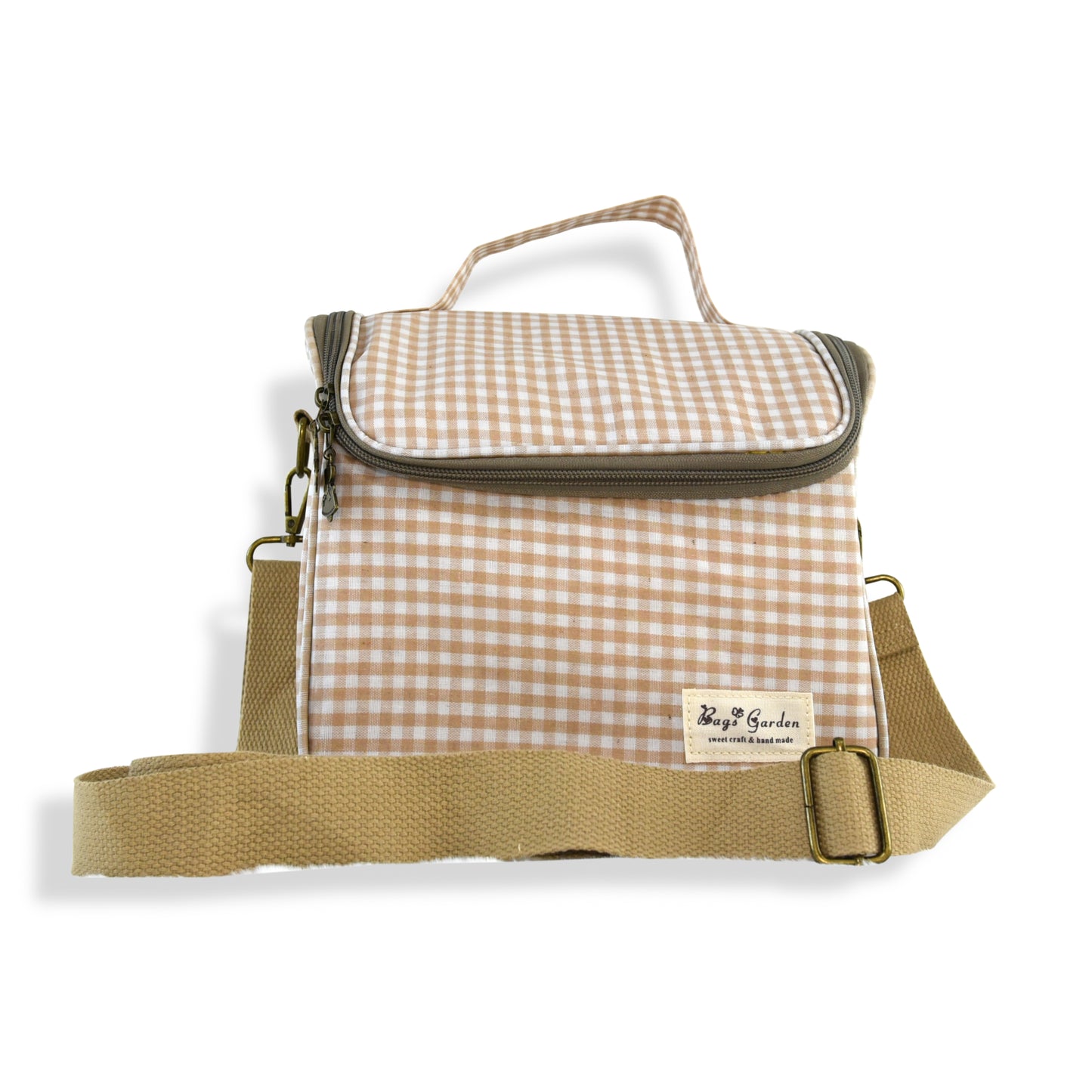 Bolsa nevera de algodón Vichy con asa y correa de hombro