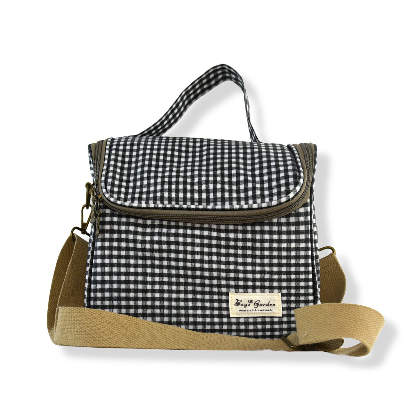 Bolsa nevera de algodón Vichy con asa y correa de hombro