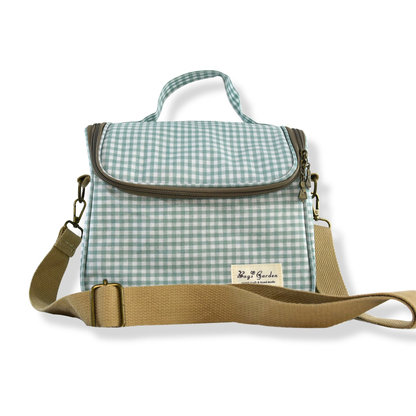 Bolsa nevera de algodón Vichy con asa y correa de hombro