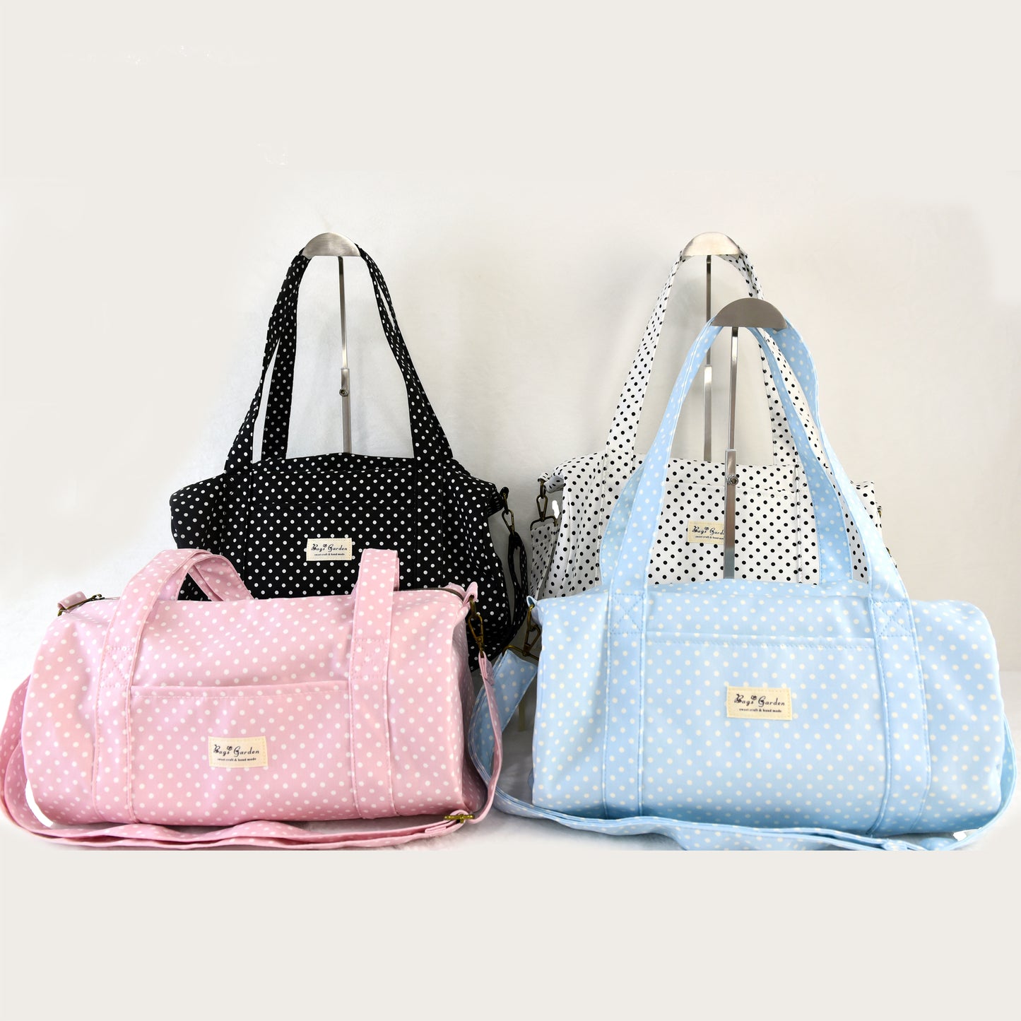 Polka dot cotton barrel bag