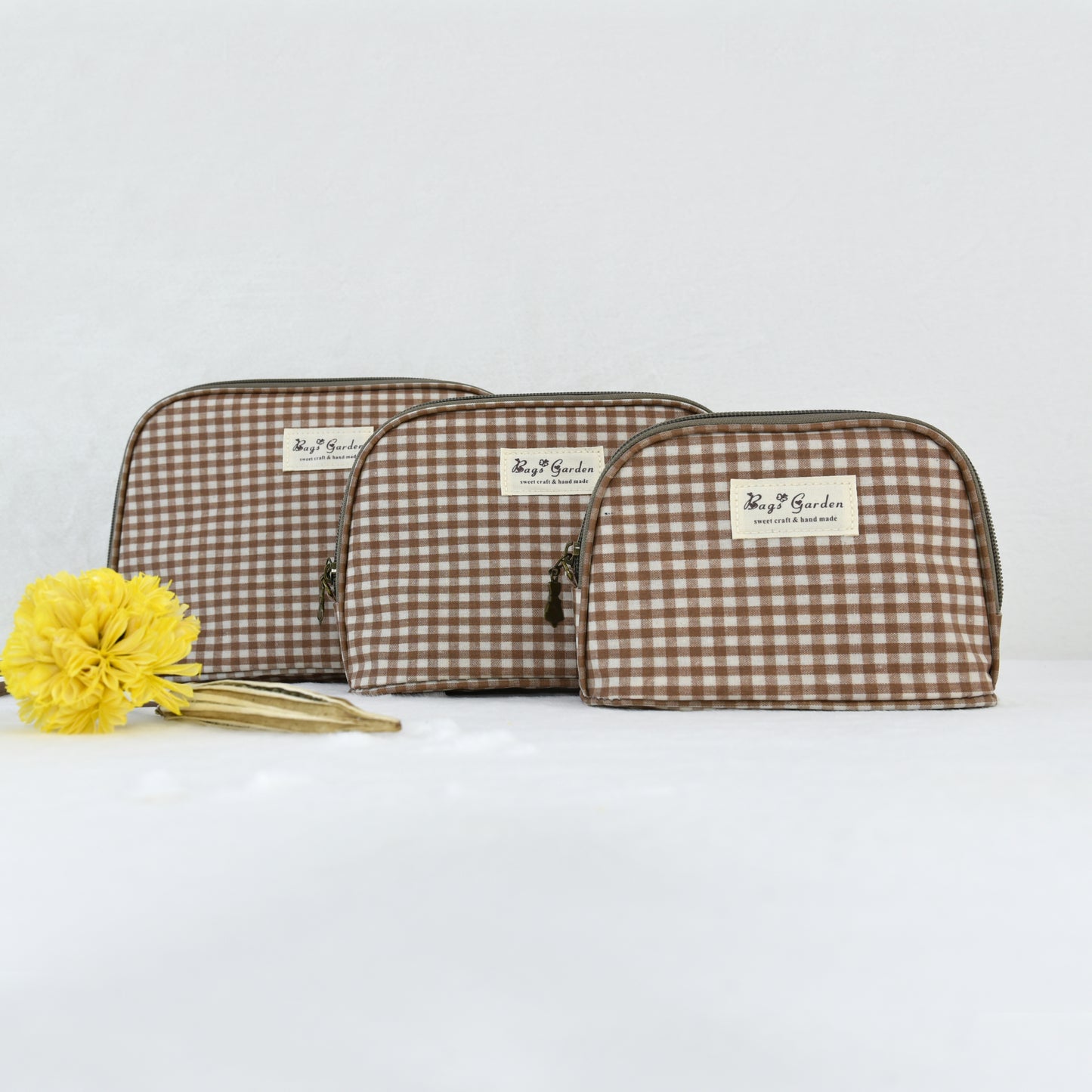 Set de 3 Neceseres Impermeables Vichy | Bolsas de Aseo Viaje con Cremallera