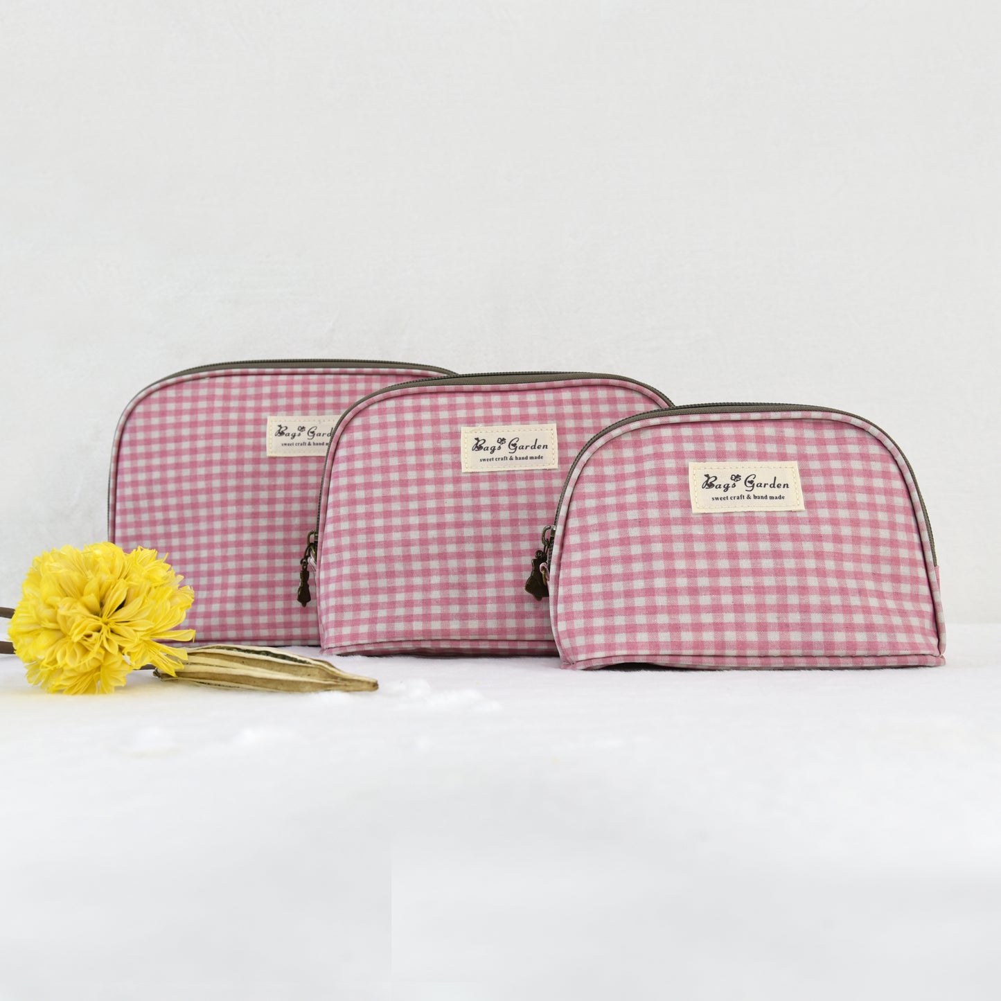 Set de 3 Neceseres Impermeables Vichy | Bolsas de Aseo Viaje con Cremallera