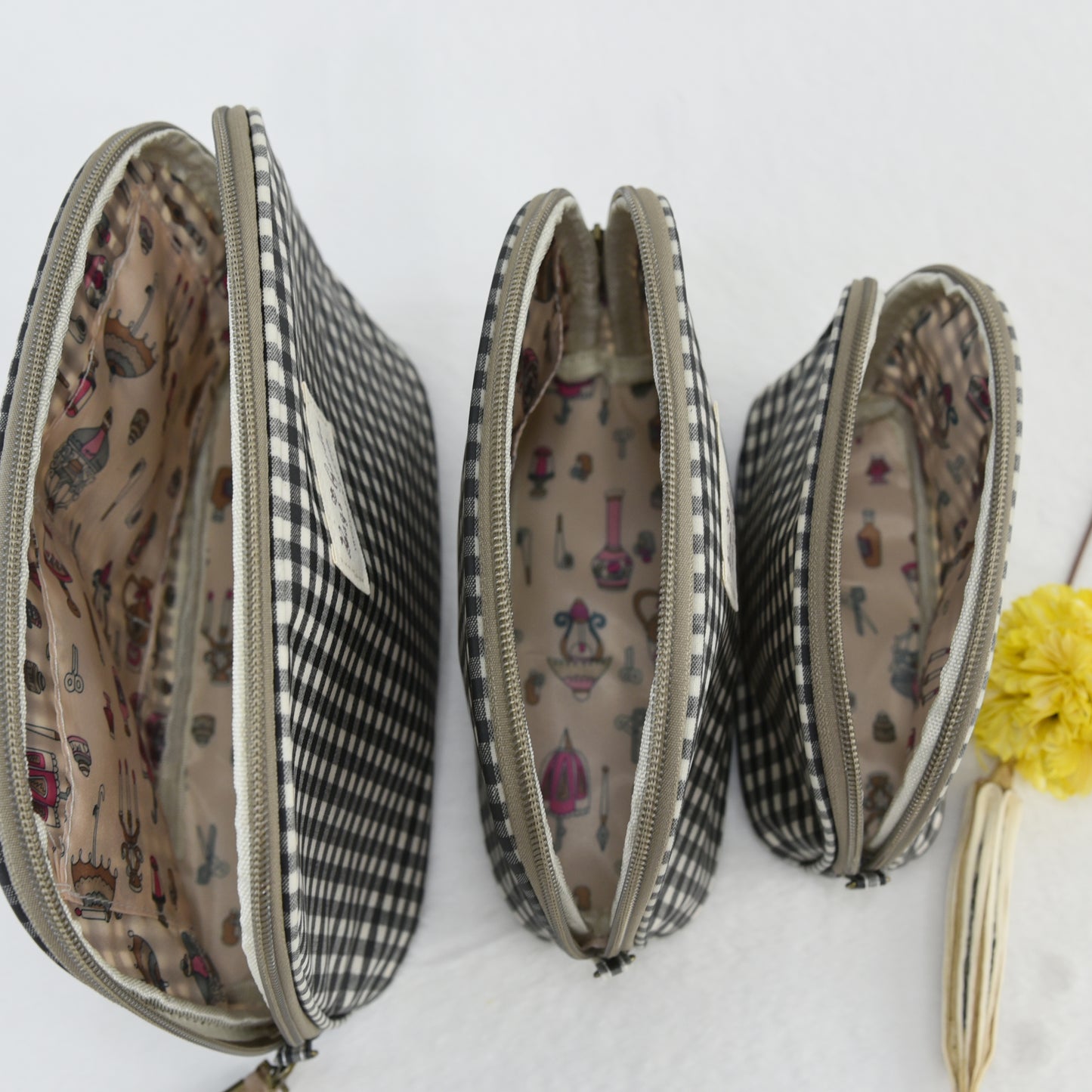 Set de 3 Neceseres Impermeables Vichy | Bolsas de Aseo Viaje con Cremallera