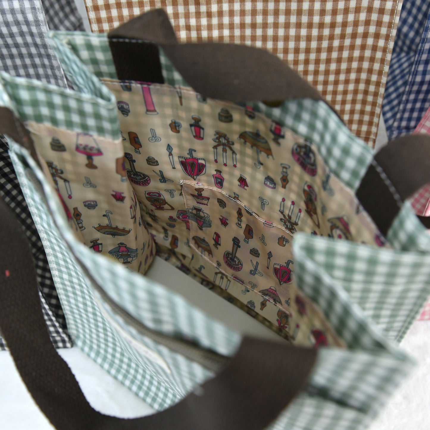 Bolso de Mano mediano Impermeable Vichy | Bolsa de Almuerzo y Uso Diario
