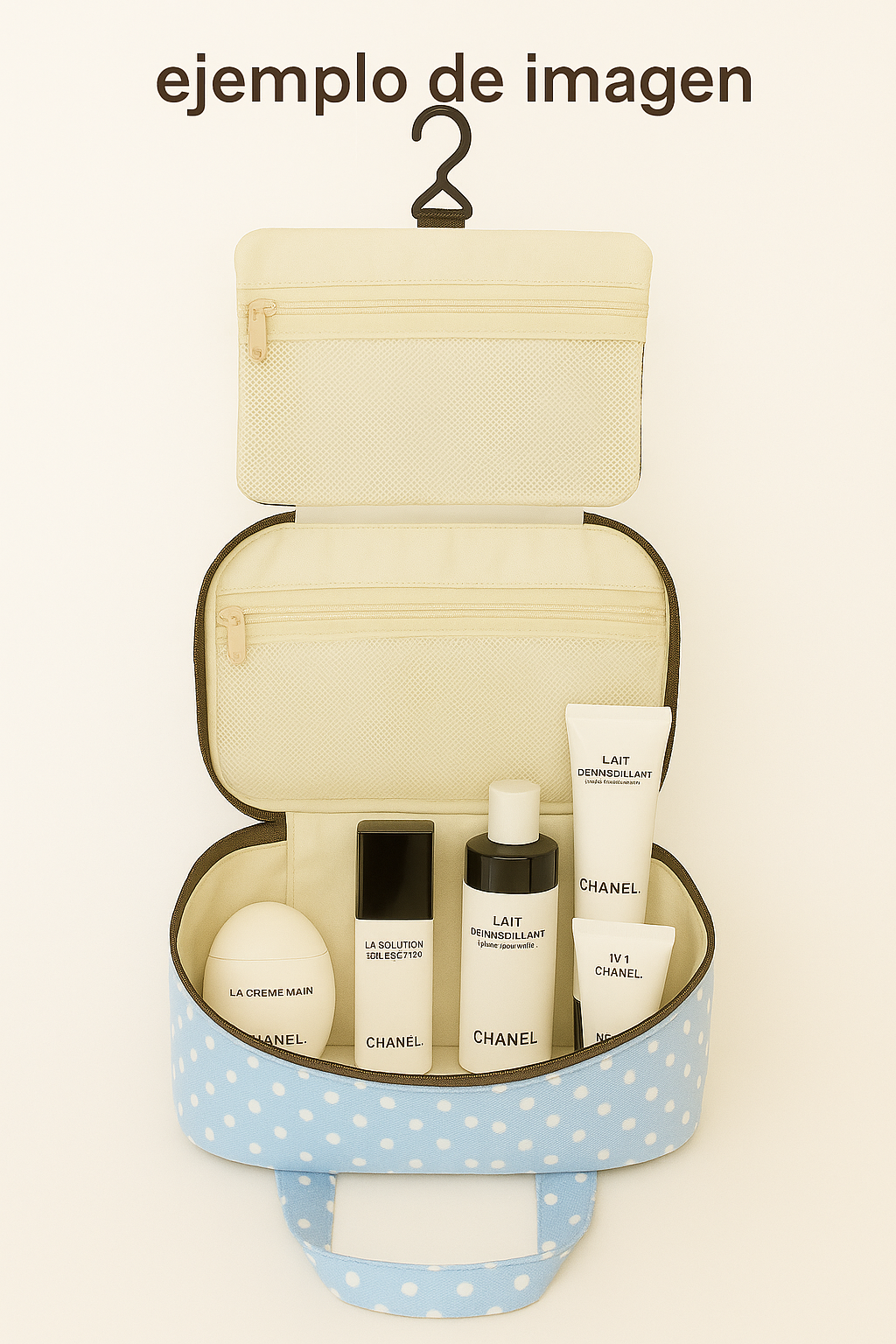 Hanging travel toiletry bag in polka dot cotton