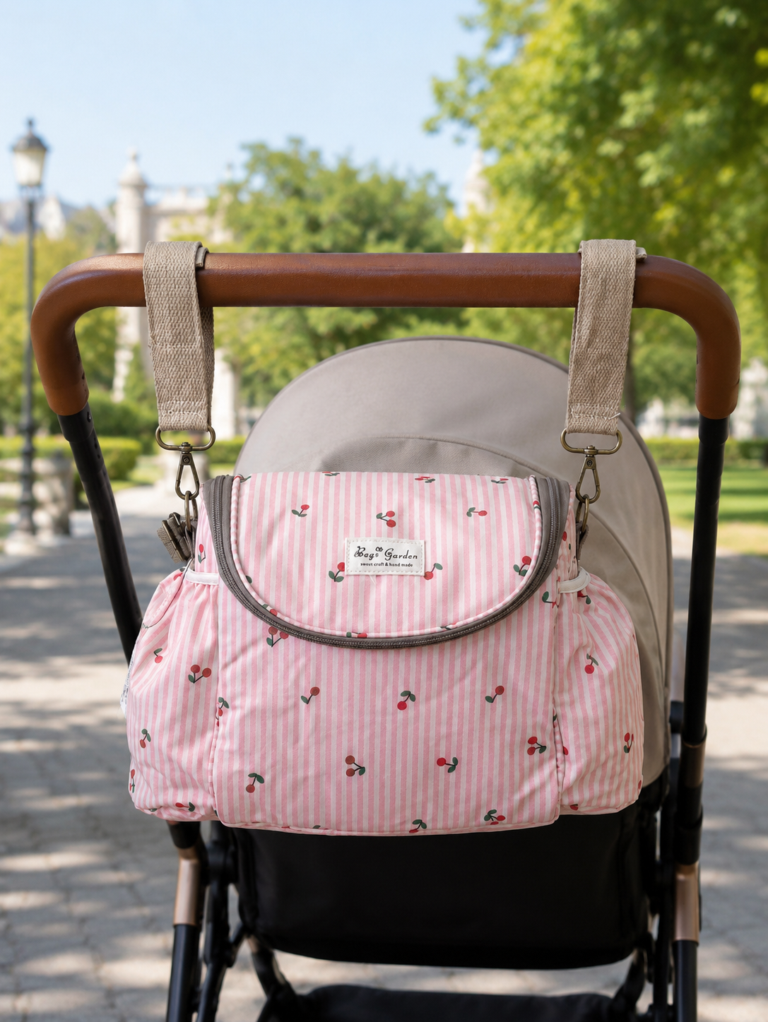 Organizador para Carrito de Bebé Rayas con Cerezas