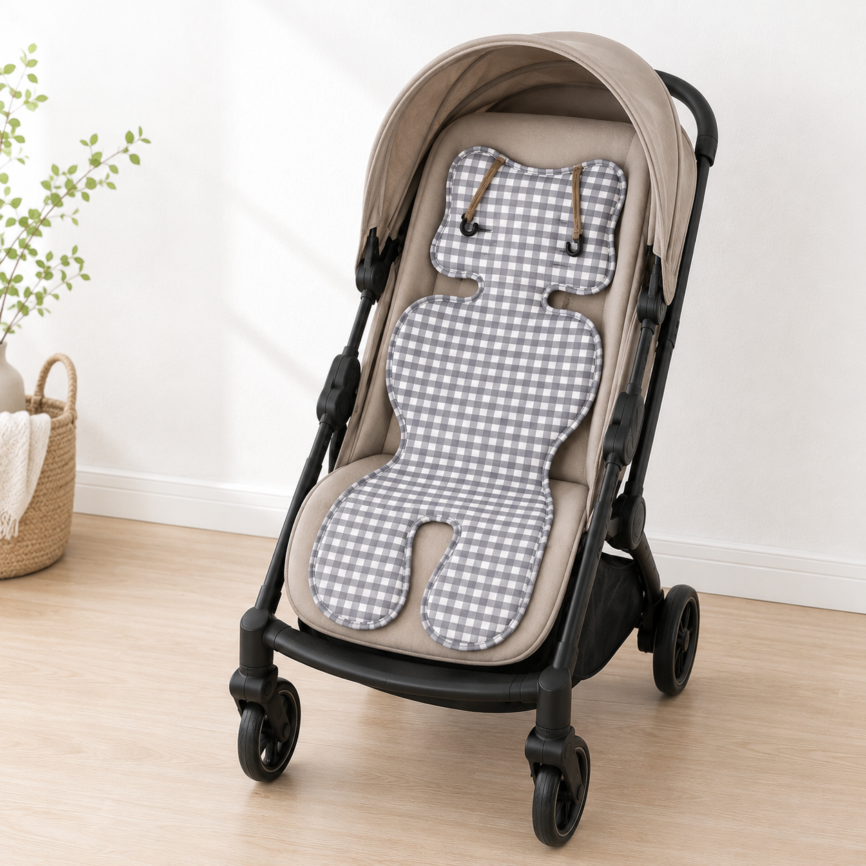 Colchoneta Transpirable para Carrito de Bebé de Algodón a Cuadros con Malla 3D