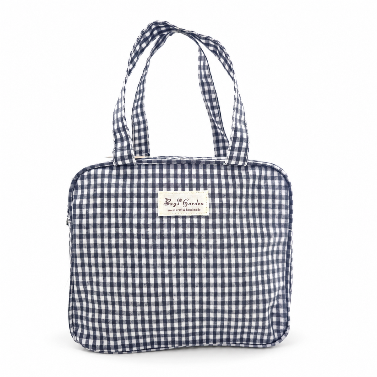 Bolso de Mano Vichy con Cremallera, Dos Asas e Interior Forrado