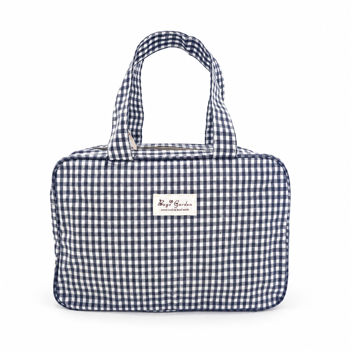 Bolso de Mano Rectangular Vichy con Cremallera y Bolsillo Interior