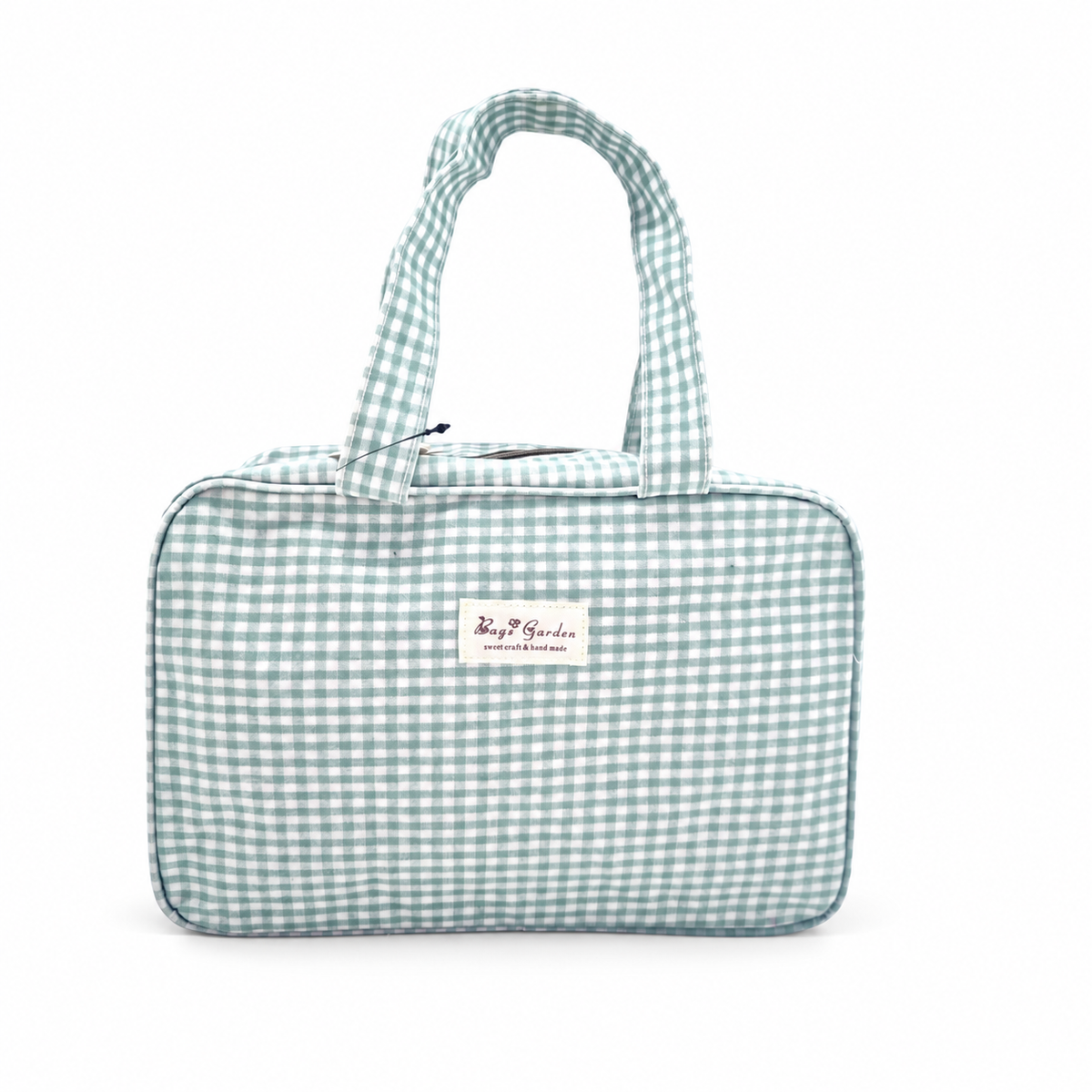 Bolso de Mano Rectangular Vichy con Cremallera y Bolsillo Interior