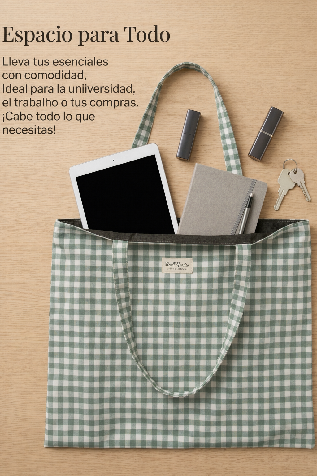 Bolsa Tote de Algodón Vichy - Ligera, Plegable y de Gran Capacidad