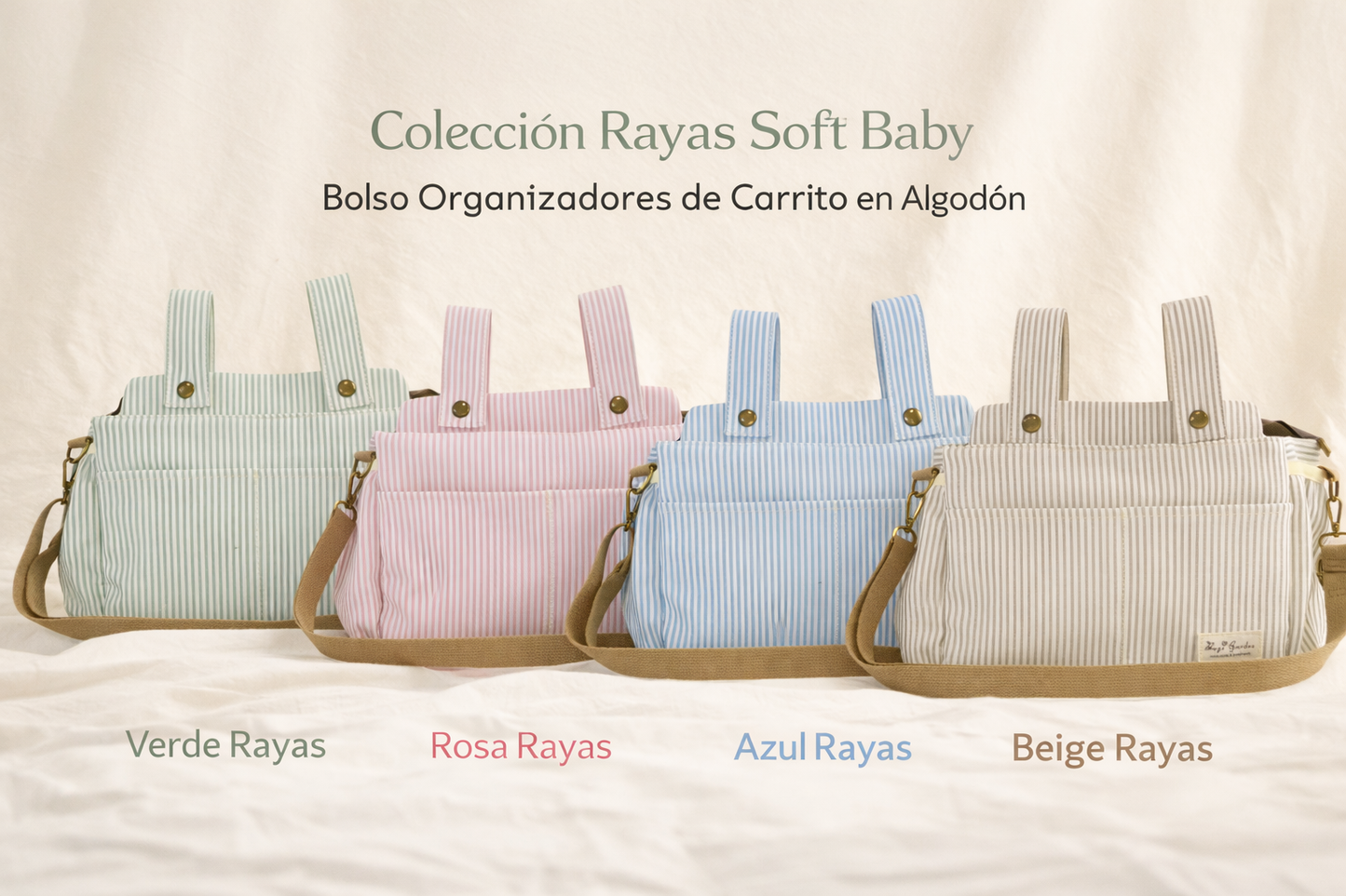 Organizador de Carrito de Bebé Rayas Algodón | Bolsa Maternal Multifuncional