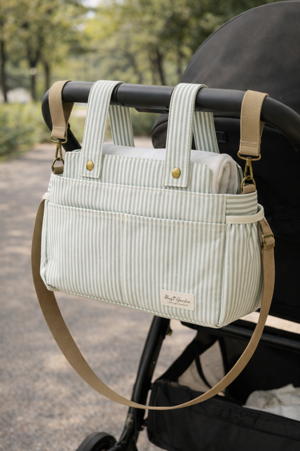 Organizador de Carrito de Bebé Rayas Algodón | Bolsa Maternal Multifuncional