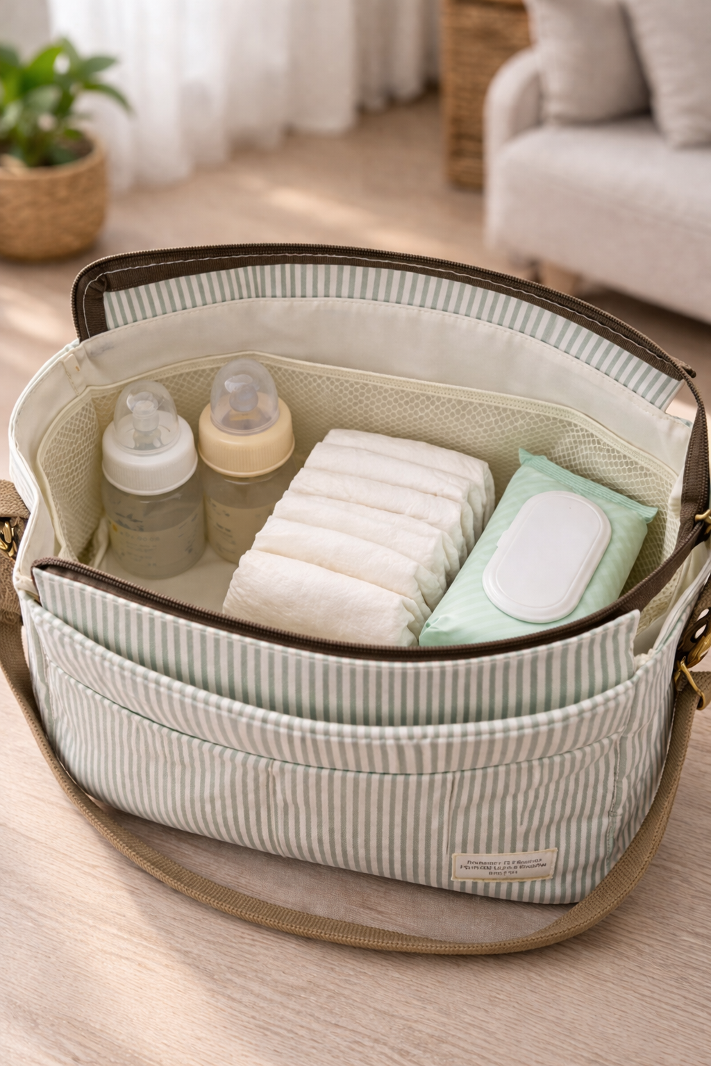 Organizador de Carrito de Bebé Rayas Algodón | Bolsa Maternal Multifuncional