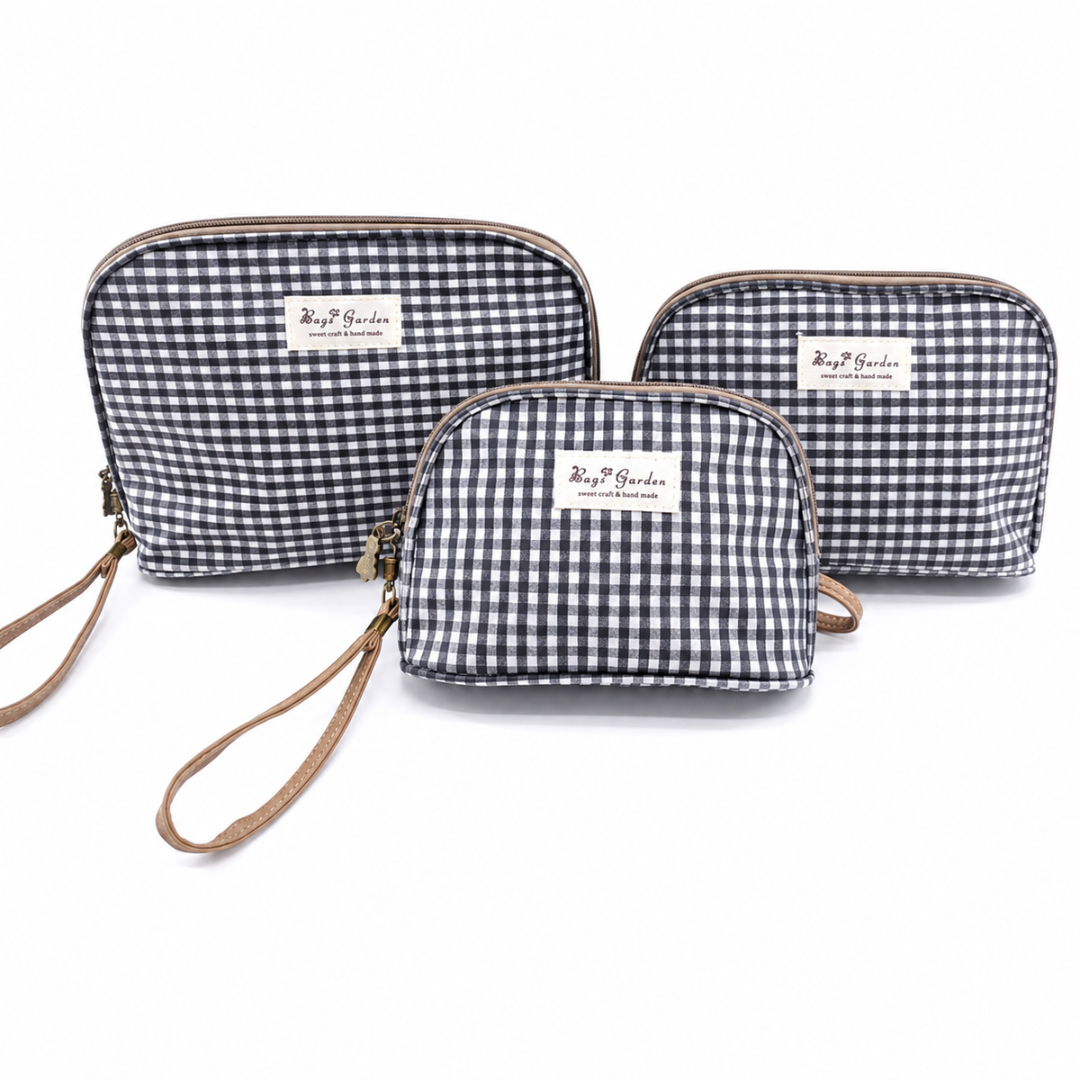 Set de 3 Neceseres Vichy Impermeables de Algodón para Viaje, Maquillaje y Cosméticos