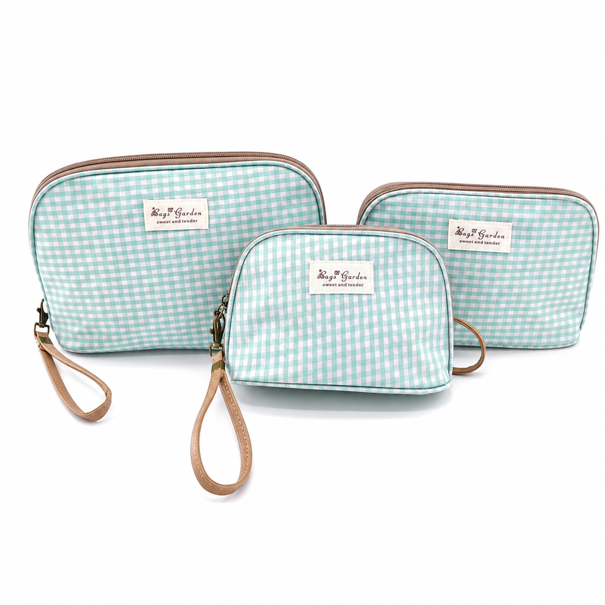 Set de 3 Neceseres Vichy Impermeables de Algodón para Viaje, Maquillaje y Cosméticos
