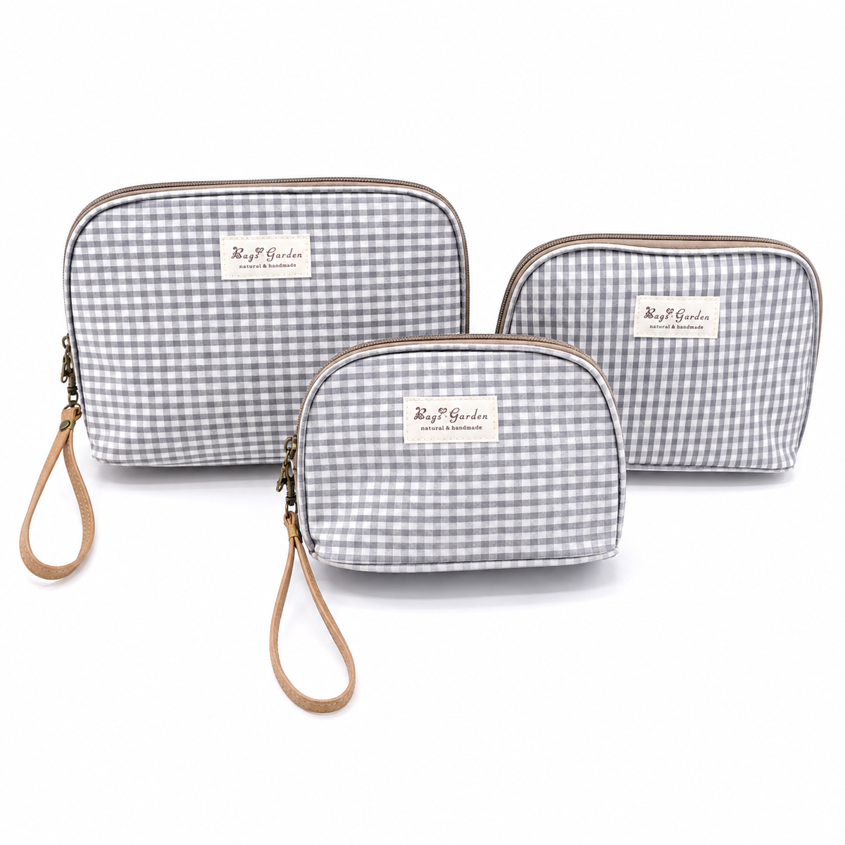 Set de 3 Neceseres Vichy Impermeables de Algodón para Viaje, Maquillaje y Cosméticos