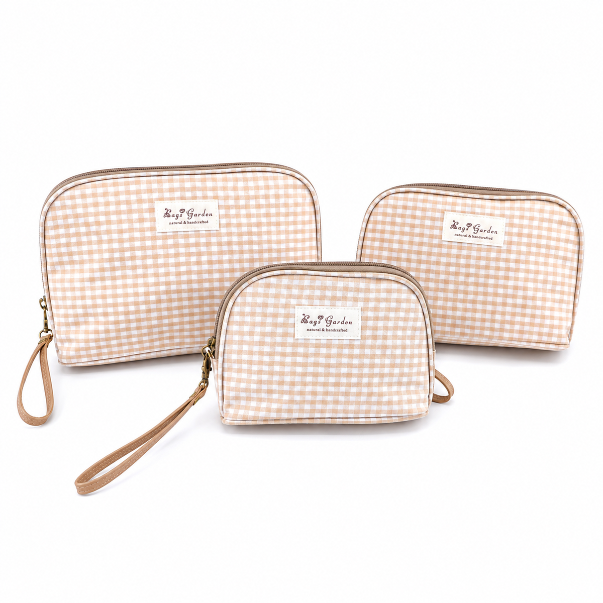 Set de 3 Neceseres Vichy Impermeables de Algodón para Viaje, Maquillaje y Cosméticos