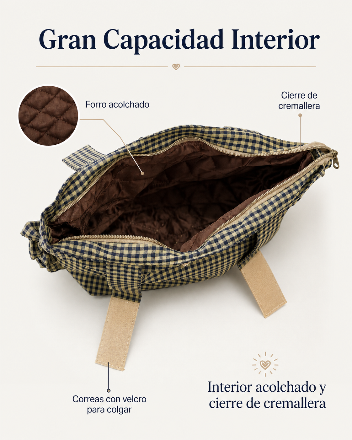 Bolso Organizador de Algodón para Carrito de Bebé de Cuadros con Volantes