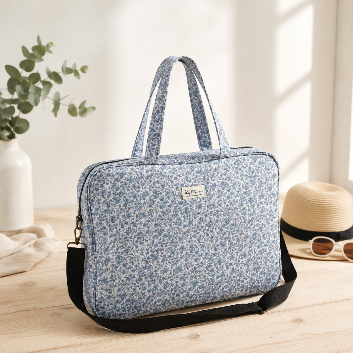 Bolso de Viaje Floral Grande Impermeable con Cremallera, Asas Largas y Correa de Hombro Ajustable