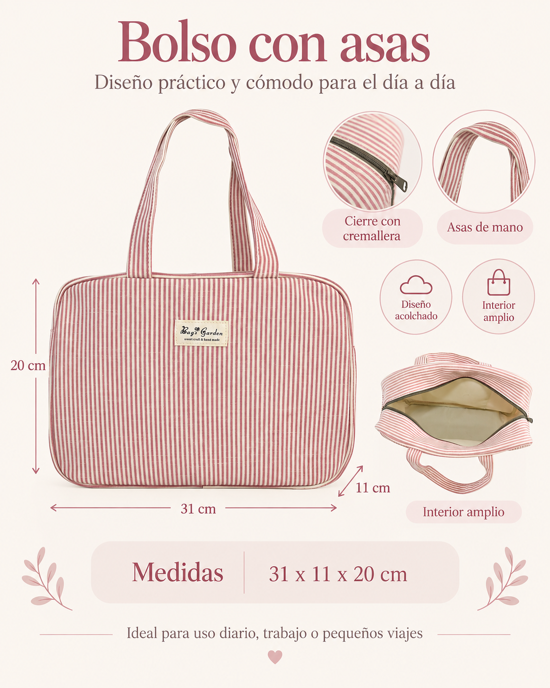 Bolso con Asas de Algodón a Rayas