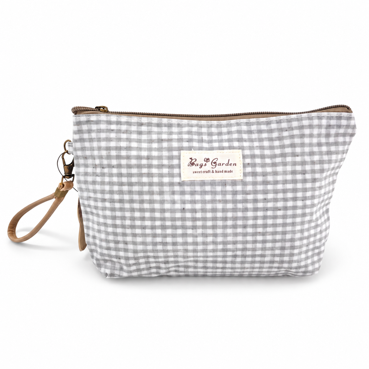 Neceser Mediano Vichy Impermeable con Bolsillo Trasero y Asa de Muñeca