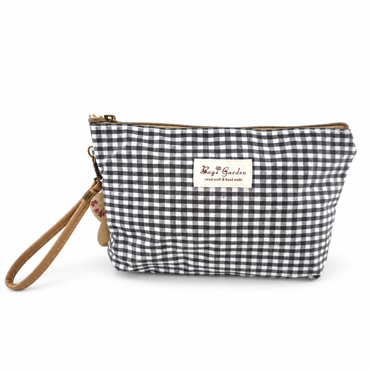 Neceser Mediano Vichy Impermeable con Bolsillo Trasero y Asa de Muñeca