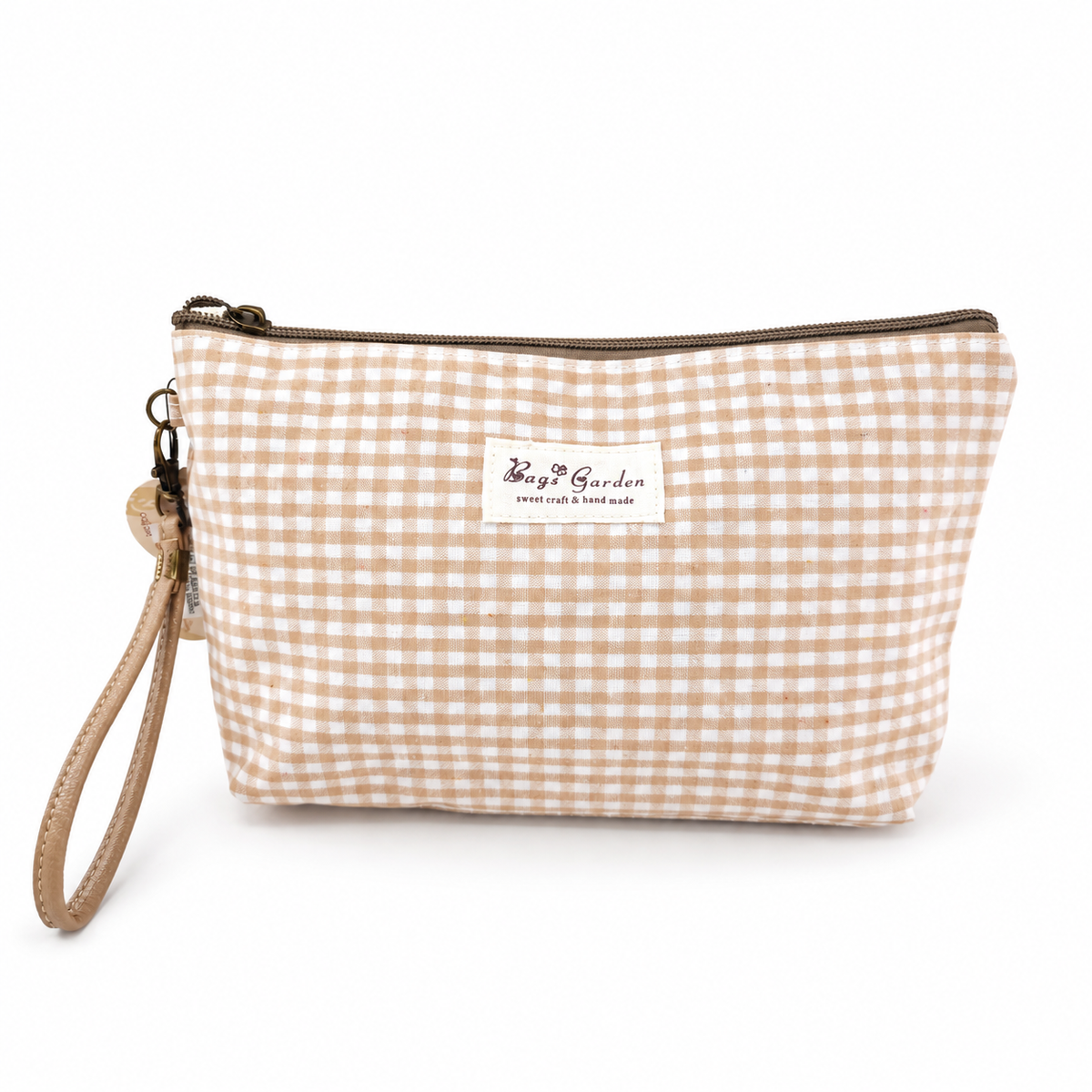 Neceser Mediano Vichy Impermeable con Bolsillo Trasero y Asa de Muñeca