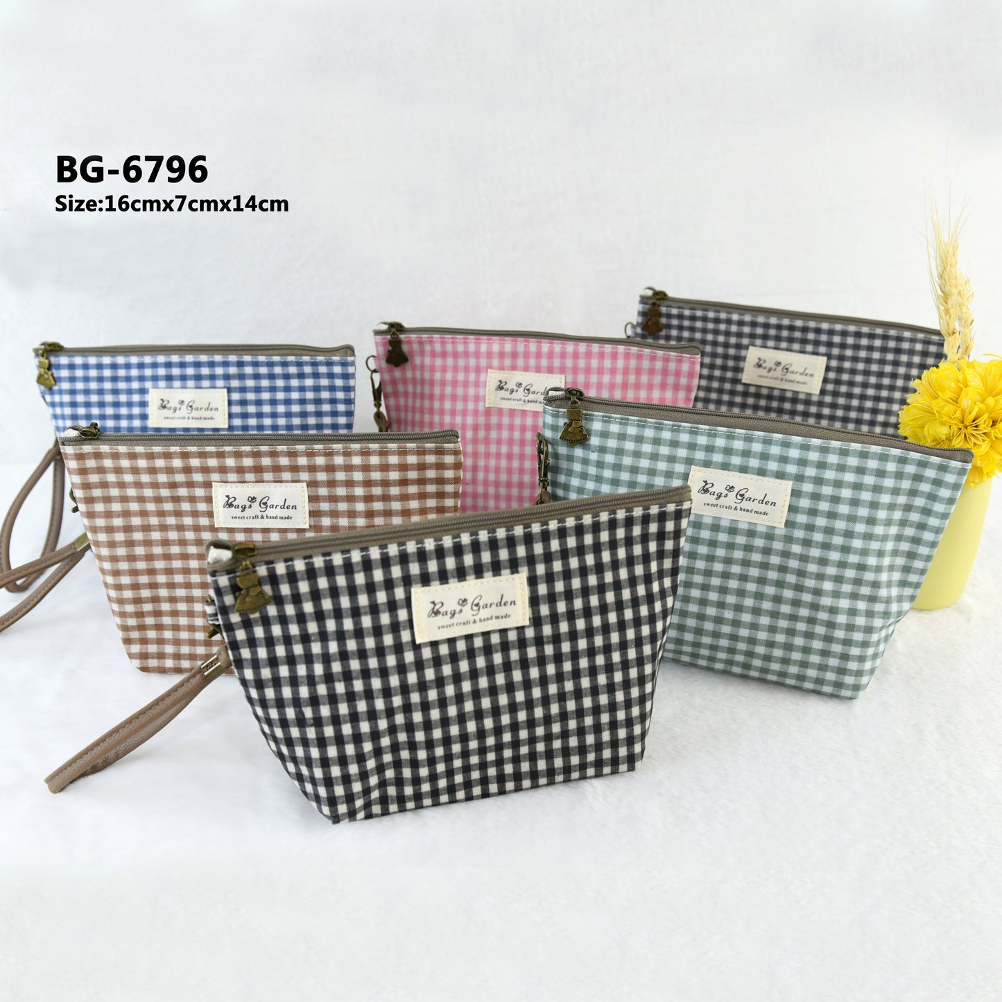 Neceser pequeño Impermeable Vichy | Bolsa de Aseo con Cremaller