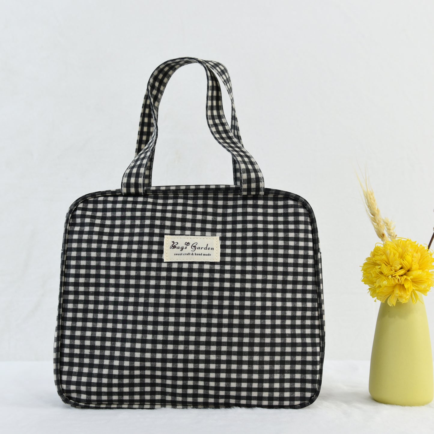 Bolso de Mano Cuadrado Impermeable Vichy | Mini Tote Compacto con Cremallera