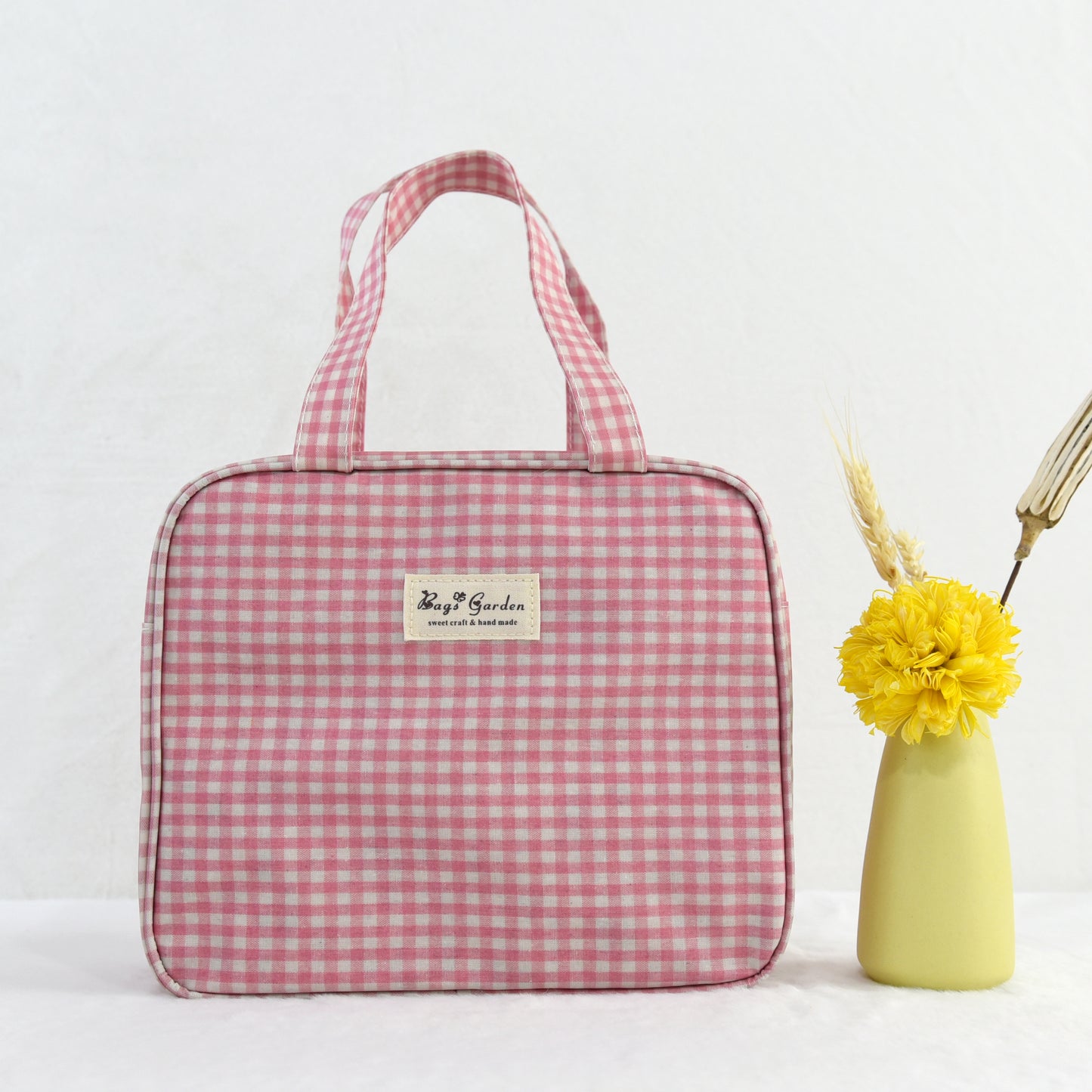 Bolso de Mano Cuadrado Impermeable Vichy | Mini Tote Compacto con Cremallera
