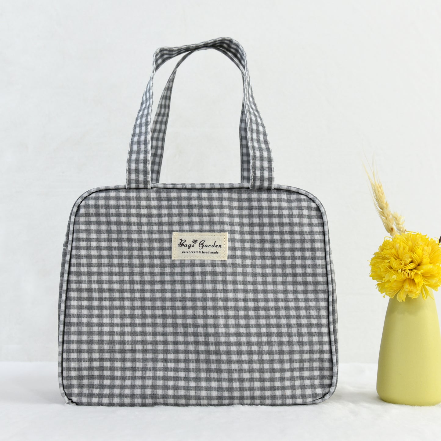 Bolso de Mano Cuadrado Impermeable Vichy | Mini Tote Compacto con Cremallera