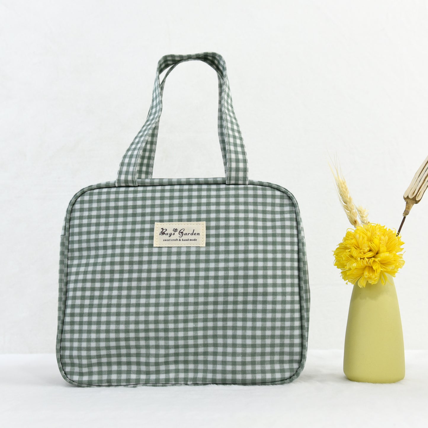 Bolso de Mano Cuadrado Impermeable Vichy | Mini Tote Compacto con Cremallera