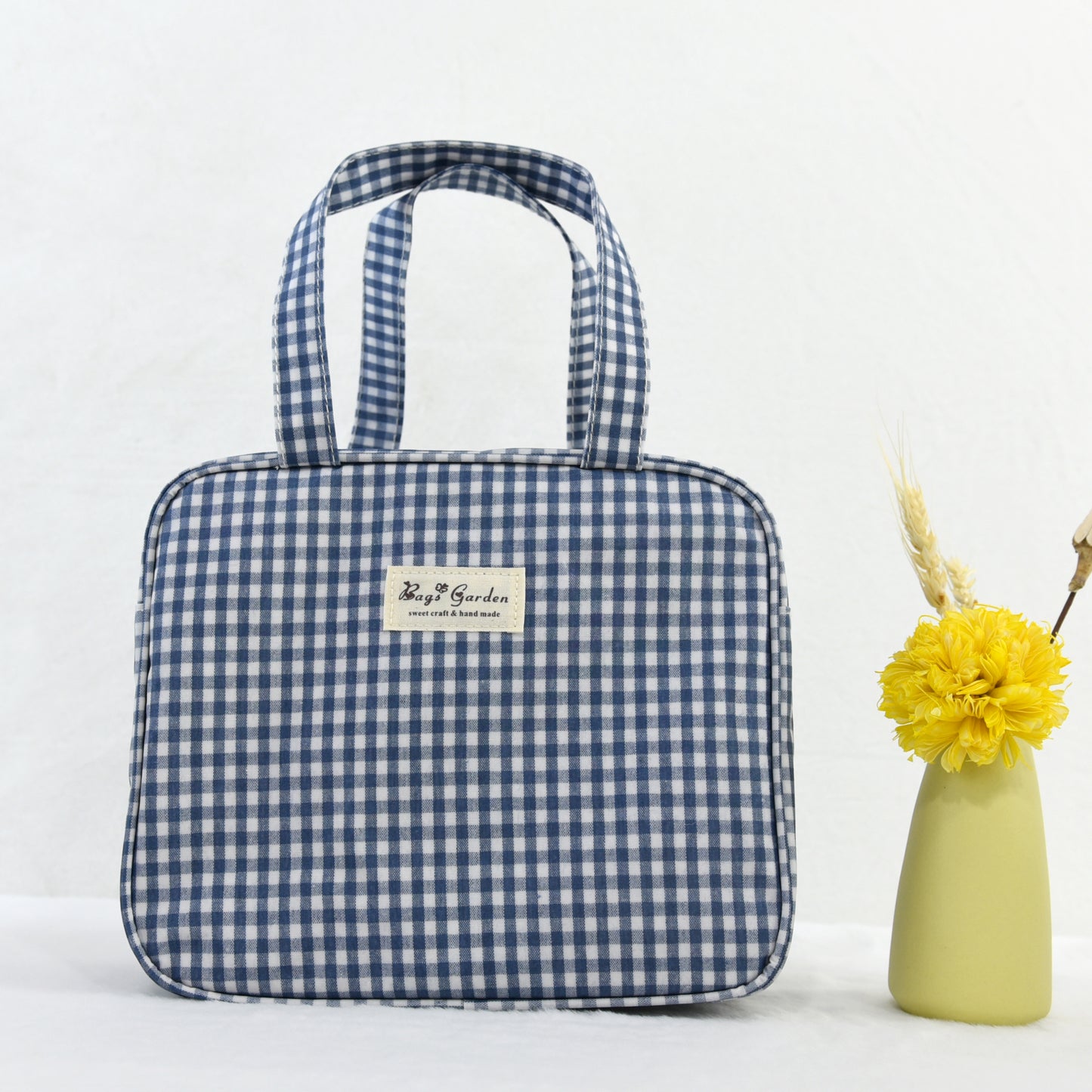 Bolso de Mano Cuadrado Impermeable Vichy | Mini Tote Compacto con Cremallera