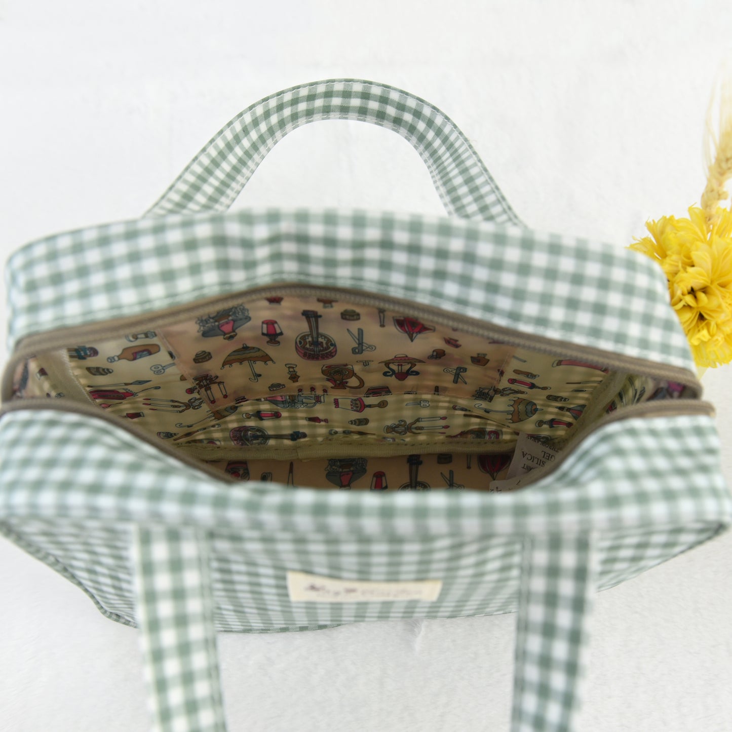 Bolso de Mano Cuadrado Impermeable Vichy | Mini Tote Compacto con Cremallera